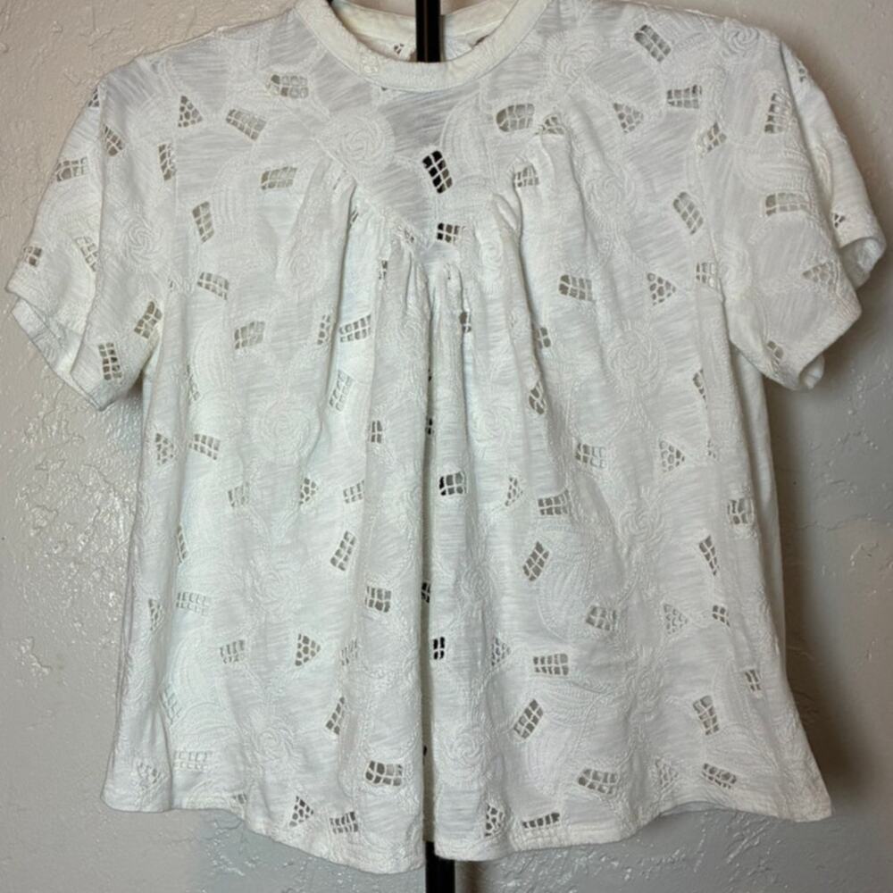 Anthropologie Akemi + Kin White Eyelet Embroidered Boho Peasant Blouse
